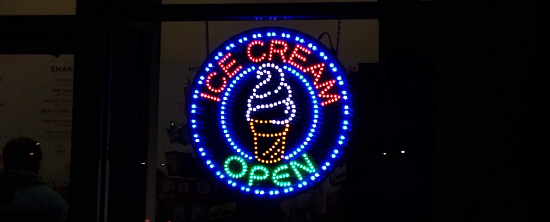 Neon 'ICE CREAM OPEN' sign from Coldstone Creamery
